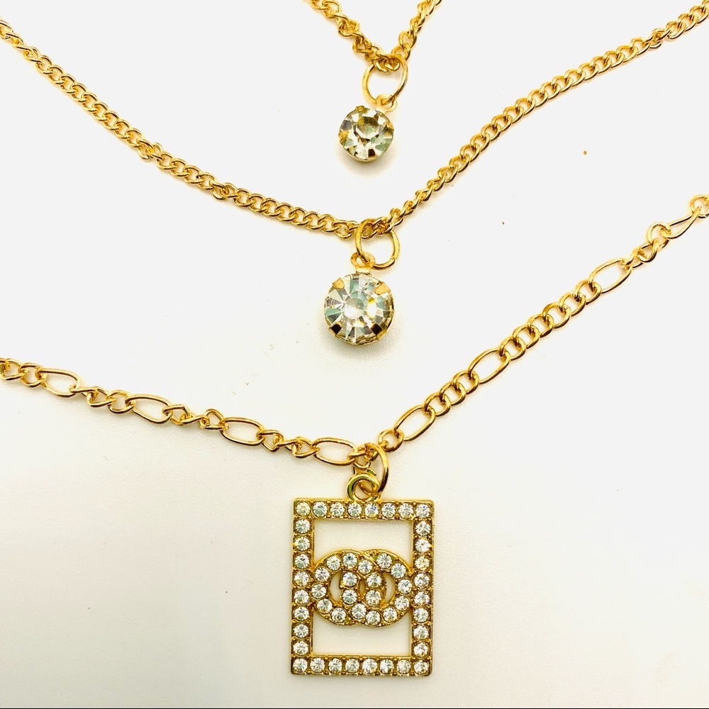 Necklace Crystal Forever Love 3 Tier in golden tone.